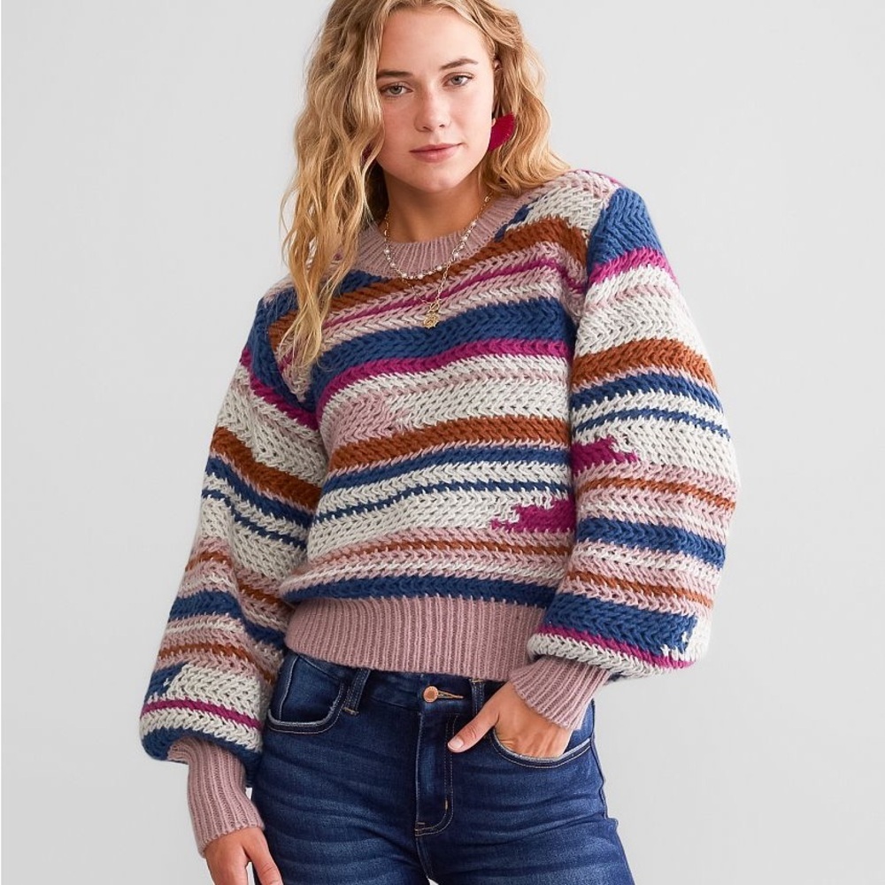 Z SUPPLY Ashville Striped Balloon Sleeve Striped Sweater Size Small - Picture 13 of 15